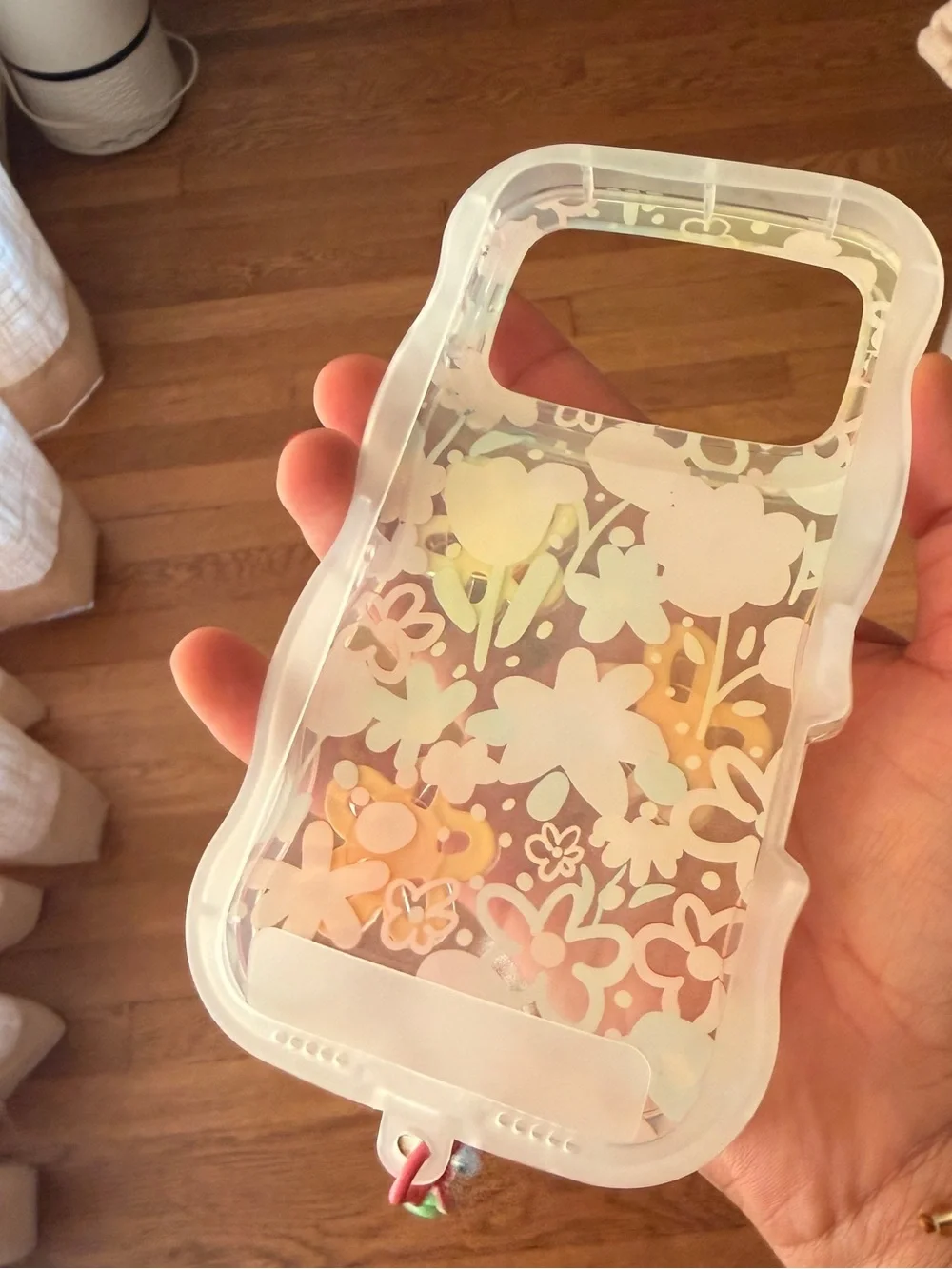 iPhone 17 pro Floral Clear Phone Case with Beaded Wrist Strap - Multicolor